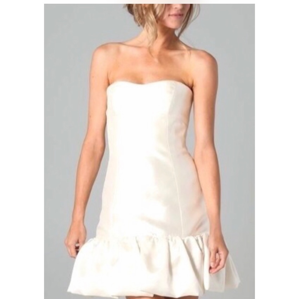 Reem Acra Strapless Ivory Wedding Cocktail Dress